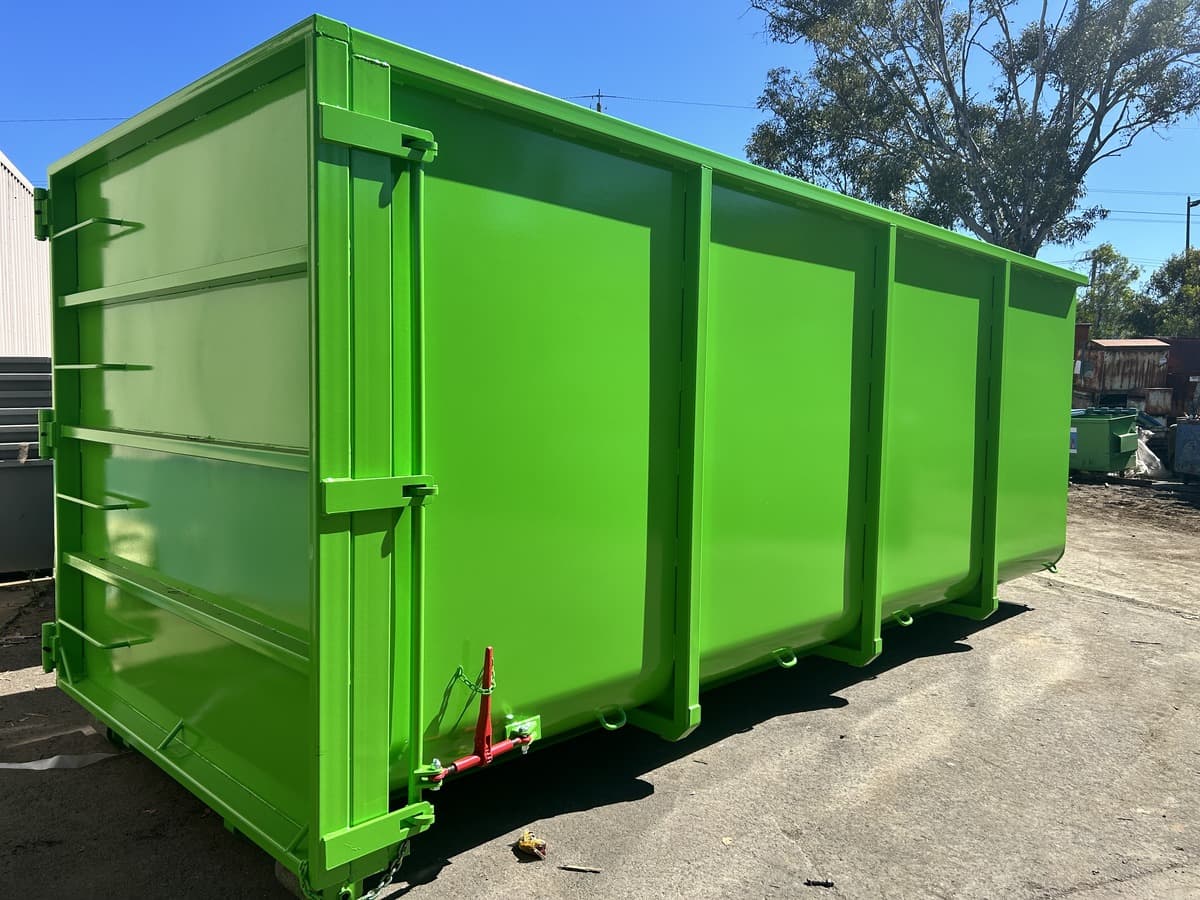 Rolled sided hooklift bin in green